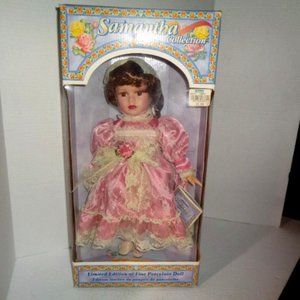 Fine Porcelain Doll, The Samantha Collection 18" Tall With Stand In Box 1998